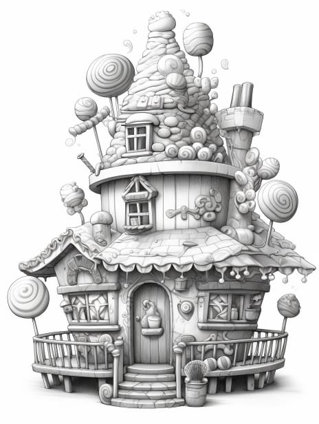Gingerbread Homes Coloring Book for Adults and Kids, Grayscale Coloring Pages, Instant Download, Printable PDF File