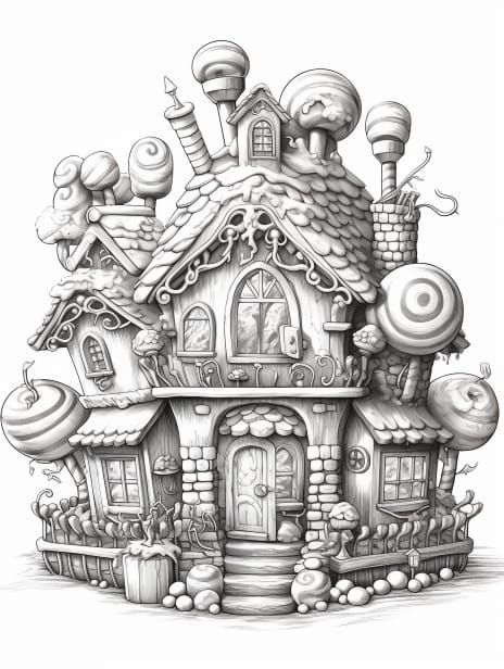 Gingerbread Homes Coloring Book for Adults and Kids, Grayscale Coloring Pages, Instant Download, Printable PDF File