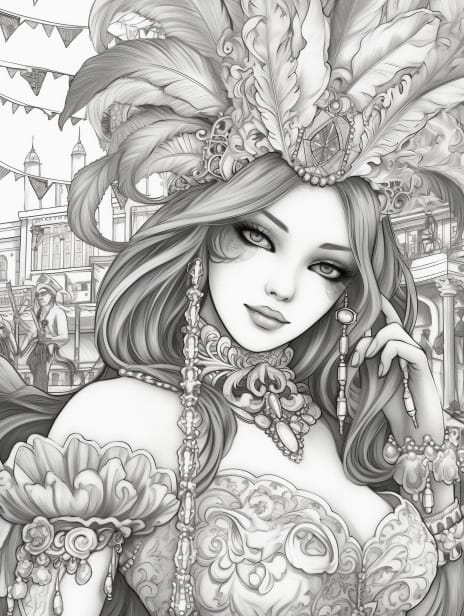 Venice Carnaval Coloring Book for Adults and Kids, Grayscale Coloring Pages, Instant Download, Printable PDF File