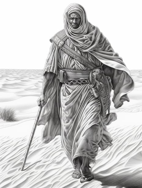 Touareg Coloring Book for Adults and Kids, Grayscale Coloring Pages, Instant Download, Printable PDF File
