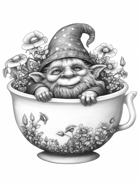 Gnomes in a Bath Coloring Book for Adults and Kids, Grayscale Coloring Pages, Instant Download, Printable PDF File
