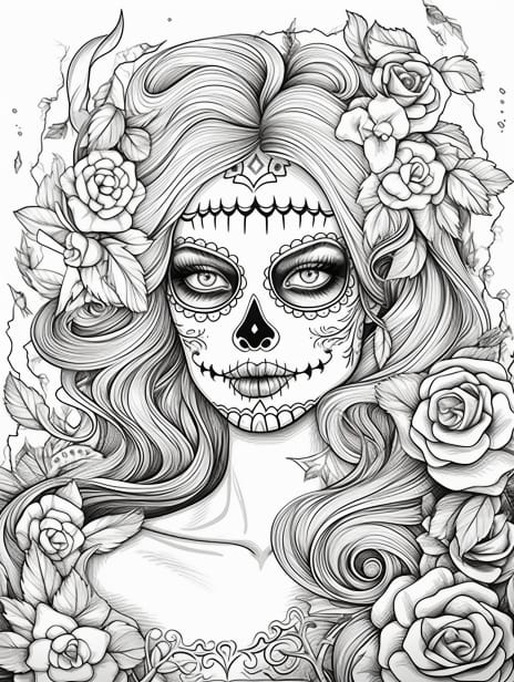 Dia de Muertos Vol 2 Coloring Book for Adults and Kids, Grayscale Coloring Pages, Instant Download, Printable PDF File