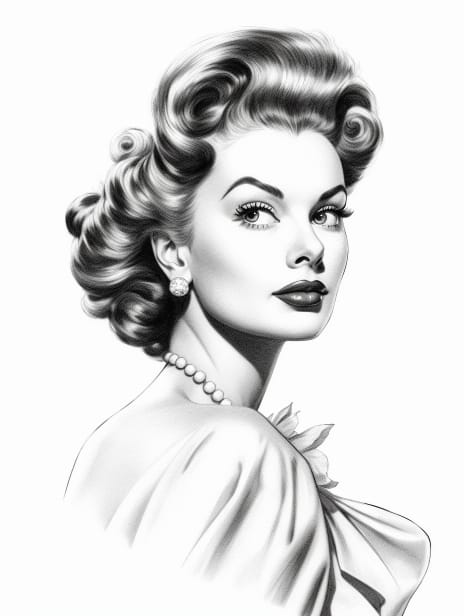 Women of the 50s Coloring Book for Adults and Kids, Grayscale Coloring Pages, Instant Download, Printable PDF File