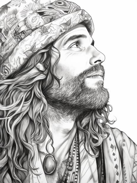 Hippies Coloring Book for Adults and Kids, Grayscale Coloring Pages, Instant Download, Printable PDF File