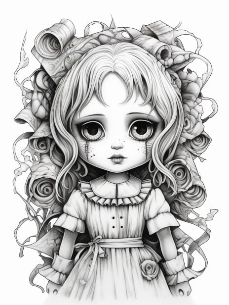 Cute Chibi Horror Coloring Book for Adults and Kids, Grayscale Coloring Pages, Instant Download, Printable PDF File