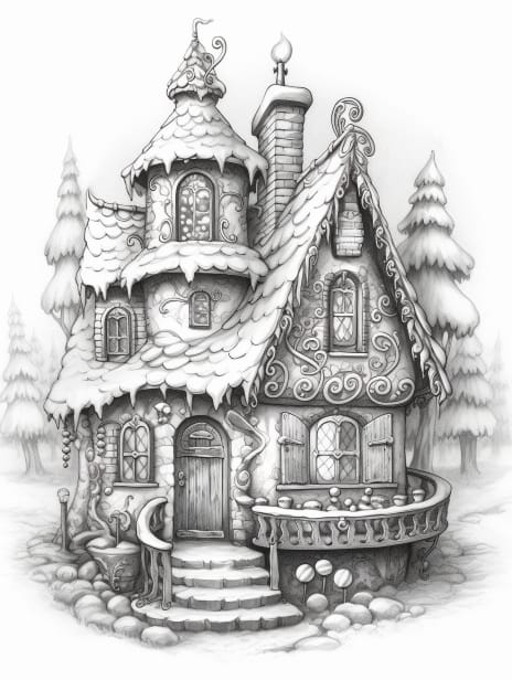 Houses and Cabins Coloring Book for Adults and Kids, Grayscale Coloring Pages, Instant Download, Printable PDF File